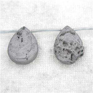 silver Druzy Agate teardrop beads, topdrilled, approx 20-30mm