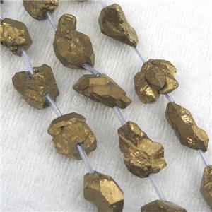 golden Crystal Quartz chip beads, approx 13-18mm