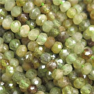 green Garnet beads, faceted rondelle, approx 4mm