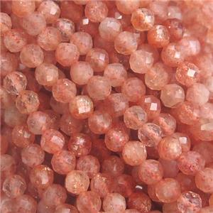 tiny Orange SunStone Beads, faceted round, approx 4mm dia