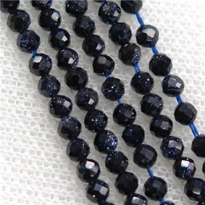 tiny blue SandStone Beads, faceted round, approx 2mm dia