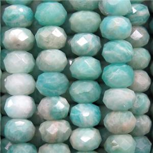 Brazilian Amazonite stone beads, faceted rondelle, approx 5x7mm