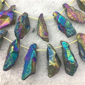 crystal quartz stick beads, freeform, rainbow electroplated, approx 12-40mm