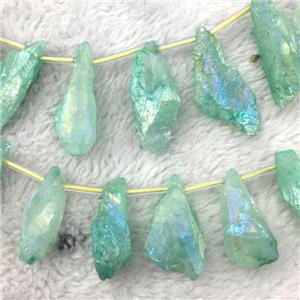 crystal quartz stick beads, freeform, green electroplated, approx 12-40mm