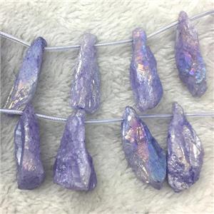 crystal quartz stick beads, freeform, lavender electroplated, approx 12-40mm