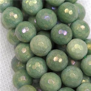 green Aventurine beads, faceted round, AB color, approx 6mm dia