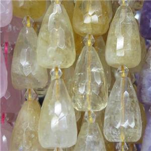 yellow Citrine Beads, faceted teardrop, approx 15-23mm