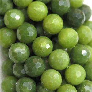 Green Chinese Nephrite Jade Beads Faceted Round, approx 10mm dia