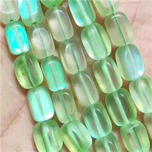 synthetic Mystic Aura Quartz Crystal cuboid Beads, olive, matte, approx 8x10mm