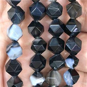 black Agate beads, faceted round, approx 8mm dia