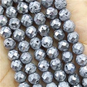 silver Agate Druzy beads, faceted round, approx 6mm dia