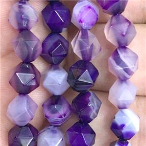 purple striped Agate beads, faceted round, approx 6mm dia
