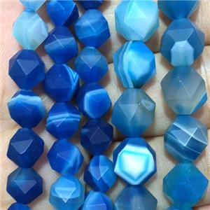 blue matte striped Agate beads, faceted round, approx 10mm dia