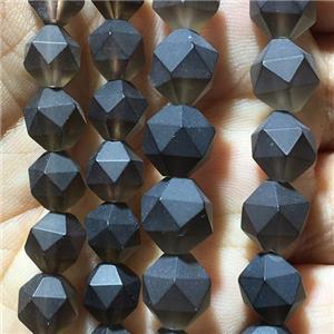 matte Smoky Quartz beads, faceted round, approx 8mm dia