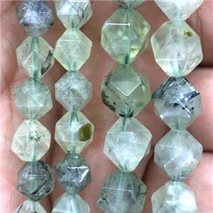 faceted round Green Prehnite beads, approx 10mm dia