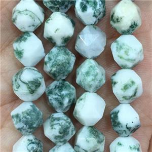 green Tree Agate beads Dendridic faceted round, approx 10mm dia