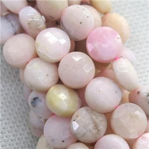 Pink Opal stone beads, faceted circle, approx 4mm dia