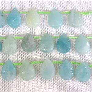 Chinese Amazonite stone bead, faceted teardrop, top-drilled, approx 10x14mm
