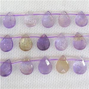 Ametrine beads, faceted teardrop, top-drilled, approx 10x14mm