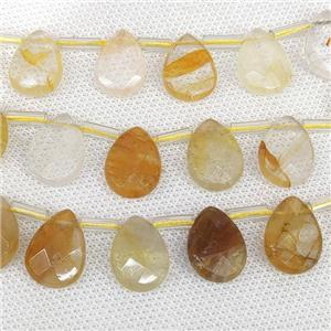 yellow Iron Quartz beads, faceted teardrop, top-drilled, approx 10x14mm