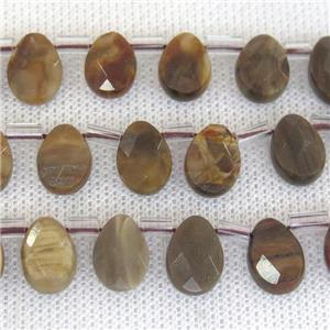 Petrified Jasper beads, faceted teardrop, top-drilled, approx 13x18mm