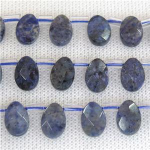 blue Dumortierite Jasper beads, faceted teardrop, top-drilled, approx 8x12mm
