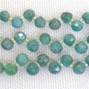 green Russian Amazonite beads, faceted teardrop, top-drilled, approx 7mm