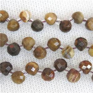 Petrified Jasper beads, faceted teardrop, top-drilled, approx 7mm