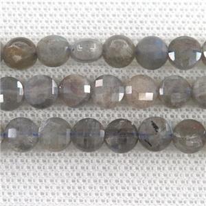 Labradorite Beads, faceted circle, approx 7mm dia