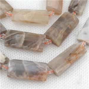 MoonStone Beads, faceted rectangle, B-grade, approx 14-28mm