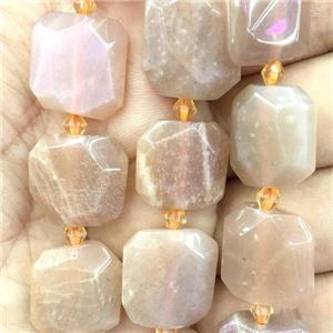 peach Moonstone square beads, approx 15x15mm