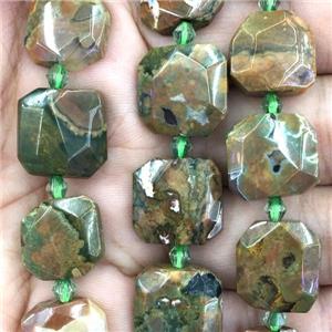 green Rhyolite Square Beads, approx 15x15mm