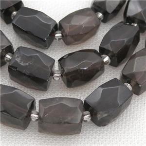Smoky Quartz Beads, faceted Cuboid, approx 12-16mm