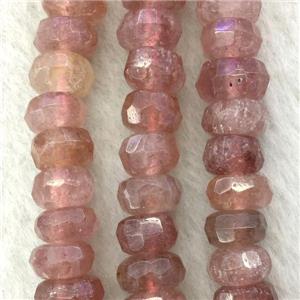pink Strawberry Quartz beads, faceted rondelle, approx 5-9mm