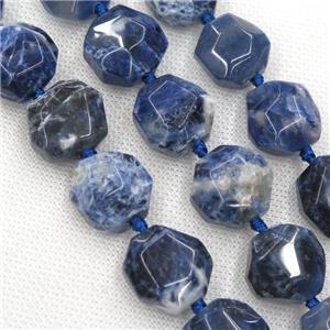 blue Sodalite beads, faceted freeform, approx 16-18mm