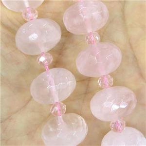 Rose Quartz Beads, faceted rondelle, approx 13-18mm