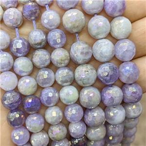 lilac Chalcedony beads, faceted round, AB-color electroplated, approx 6mm dia