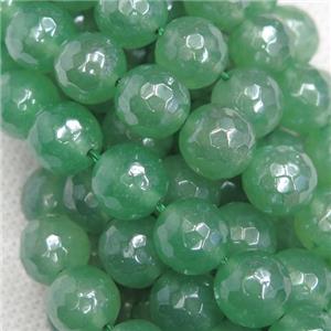 green Aventurine beads, faceted round, light electroplated, approx 10mm dia