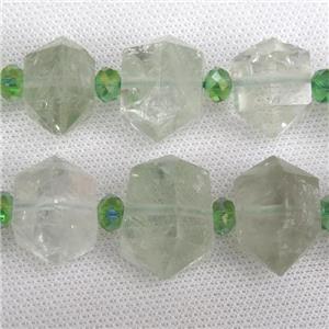 green Crystal Quartz bullet beads, approx 15-30mm
