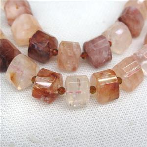 red Iron Crystal Quartz triangle beads, faceted, approx 15mm