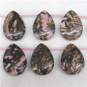 Rhodonite teardrop beads, topdrilled, approx 25-35mm