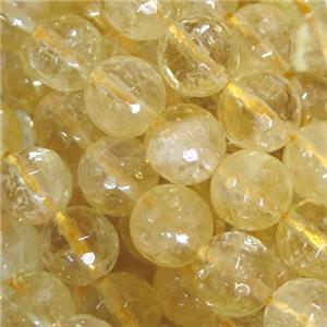 faceted round Yellow Citrine Beads, approx 10mm dia