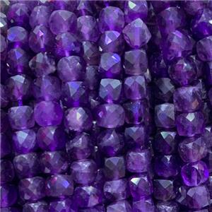 purple Amethyst Beads, faceted cube, AA-grade, approx 6x6mm
