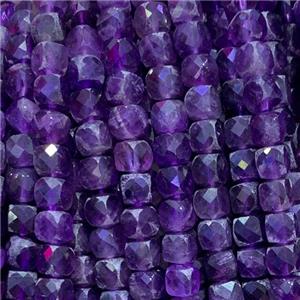 purple Amethyst Beads, faceted cube, A-grade, approx 4.5mm