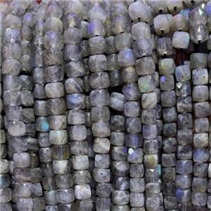 Labradorite Beads, faceted cube, approx 4x4mm