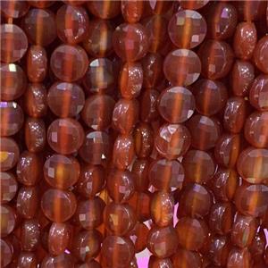 red Carnelian Agate Beads, faceted circle, approx 8mm dia