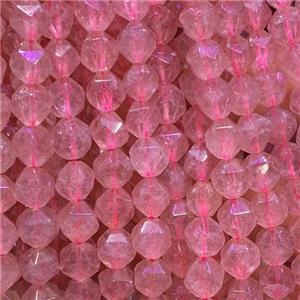pink Strawberry Quartz Beads, star-cutting, approx 6mm dia