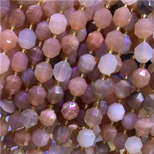 peach Moonstone beads, faceted bullet, B-grade, approx 10mm dia
