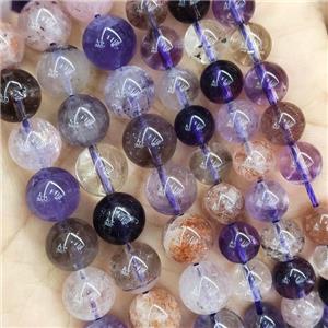 Round Super7 Crystal Quartz Beads Smooth Purple, approx 8mm dia