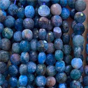 blue Apatite Beads, faceted circle coin, approx 6mm dia